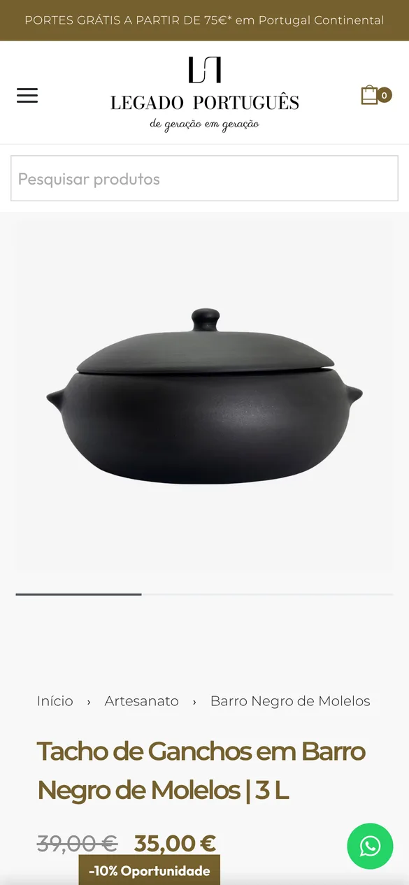 Página de produto no telemóvel